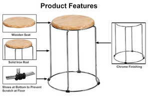 <b>Vintage</b> Style Wooden <b>Stool</b> with Metal Frame Durable Seating Furniture for Kitchen Counter Cafe and Home Decor - Product Image 3