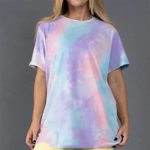 T-shirt oversize tie-dye pour femme, manches courtes, col rond, coupe ample, en jersey de coton respirant, idéal pour le printemps et l'été, tenue décontractée - Product Image 5