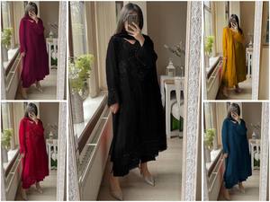 Robe traditionnelle pour femmes en georgette, longueur cheville, avec broderie, coupe classique, pour Diwali, style Inde Pakistan, toutes saisons - Product Image 6