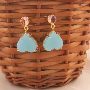Pendientes de Calcedonia Azul Cielo en Forma de Corazón, Plata de Ley 925, Chapados en Oro de 14K, Joyería Delicada con Piedras Preciosas - Product Image 2
