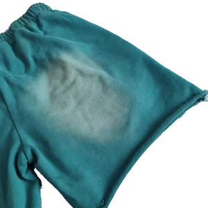 Shorts en coton délavé vintage pour homme, avec bords bruts et impression en relief, style délavé à l'acide, prix abordable, en promotion - Product Image 6