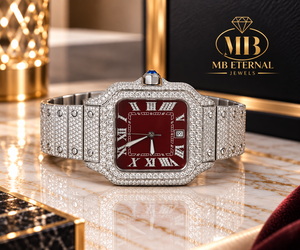 MB ETERNAL JEWELS นาฬิกาฝังเพชรหรูหรา ตัวเรือนสี่เหลี่ยมสแตนเลส หน้าปัดสีแดง นาฬิกาผู้หญิงแบบอะนาล็อกควอตซ์ - Product Image 3