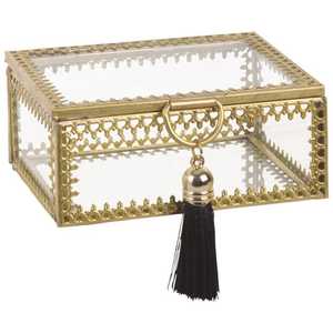 Boîte à bijoux rectangulaire en verre avec couvercle, design classique, cadre métallique à charnières, rangement à un niveau, présentoir, cadeau de mariage - Product Image 4