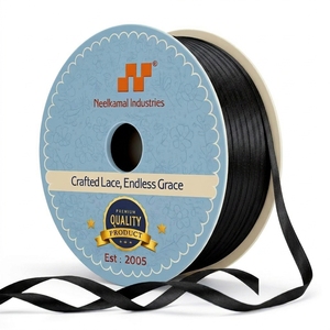 Ruban satin noir simple face 3 mm en stock pour emballage de luxe, étiquettes de bijoux, emballage cadeau, couture - Fournisseur en gros - Product Image 1