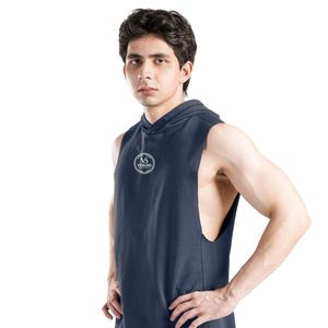 Navy Perform Hooded Tank Men's Sleeveless Gym Hoodie <b>Vest</b> Cotton Workout Training Fitness Bodybuilding <b>Stringer</b> Athletic Muscle - Product Image 4