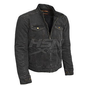 <b>Men's</b> <b>Black</b> Denim <b>Biker</b> Jacket Zip Front Stand Collar Casual Cotton Motorcycle Coat - Product Image 3