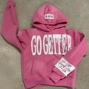 Sudadera con Capucha Unisex Oversize de Algodón y Felpa con Parche de Letras Desgastadas y Gráfico Go Getter, Estilo Streetwear - Product Image 5
