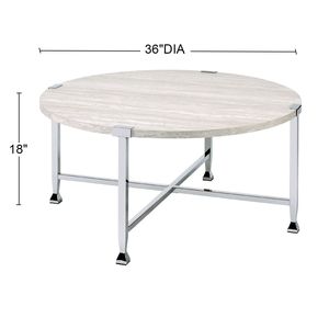 Tavolino tondo in rovere bianco con gamba con struttura in metallo cromato - Product Image 3