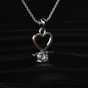 Pendentif en diamant CVD cultivé en laboratoire, taille ronde, en forme de cœur, couleur D-E, clarté VVS-VS, avec collier en or rose et blanc. - Product Image 5