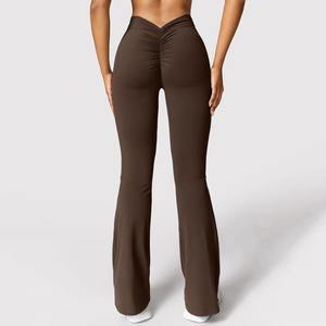 Pantalon de yoga évasé sexy pour femme, taille haute à découpe en V, leggings de fitness push-up, confortables pour la gym et la course, leggings slim tendance - Product Image 4