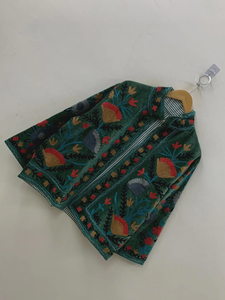 Green Handmade <b>Velvet</b> Suzani Winter <b>Jacket</b> Floral Embroidered Short Festival Coat Breathable Cotton Filling Knitted Processed - Product Image 2