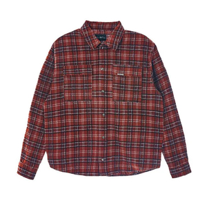 Camisa de Franela para Hombre, Fabricada a Medida, con Tela Teñida en Hilo, Algodón Cepillado, Manga Larga, Diseño a Cuadros Rojo y Negro - Product Image 1