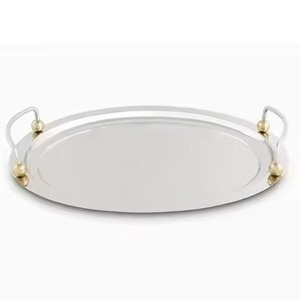 Most Trending Serving Tray Oval <b>Silver</b> Stainless Steel Platter Smooth <b>Mirror</b> Polish Surface Double Metal Handles Serving Tray - Product Image 4