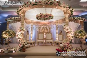 Impresionante Mandap Blanco para Bodas Estilo Radhika Palace, Opulento Mandap de Boda Estilo Rajwada con Pilares Tallados, Mandap de Lujo con Cúpula de Marfil - Product Image 3