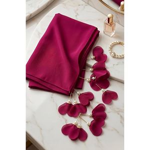 <b>Hijab</b> Scarf in Magenta with Pearl Floral Tassels Lightweight & Breathable, Crinkle Texture, Daily & Smooth Satin Finish - Product Image 5