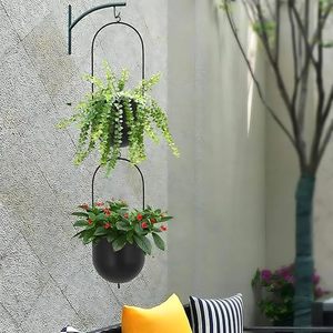 Pot de fleurs suspendu minimaliste en métal noir avec finition thermolaquée pour plantes vertes d'intérieur - Product Image 6