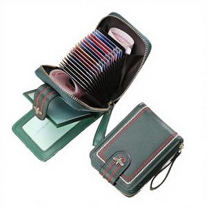 Wriza Genuine Leather RFID Blocking Women Wallet Short Clutch Zipper Coin Purse Accordion Design Credit <b>Card</b> Holder Case - Product Image 1