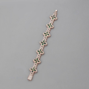 Pulsera de Moissanita Verde de Lujo con Flores, Bañada en Oro Rosa, Eslabones Florales con Incrustaciones, Elegante Joyería para Mujer, Regalo - Product Image 1