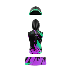 ชุดฟุตบอล 7 คน สีม่วงนีออน เสื้อฮู้ดแขนกุด ลายพิมพ์แบบซับลิเมชั่น ชุดทีมแบบกำหนดเองได้ - Product Image 4