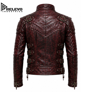 Blouson de moto en cuir rouge foncé haut de gamme pour homme, personnalisé, hiver, style rock, fermeture éclair frontale, écologique, ajustable, haute qualité - Product Image 2