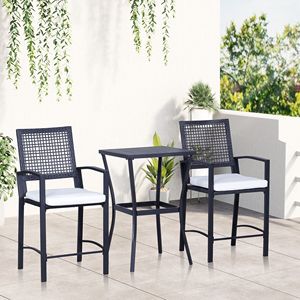 Set da Bar da Esterno in Rattan a 3 Pezzi con Morbidi Cuscini per Giardini, Prati, Terrazze e Bordo Piscina - Product Image 2