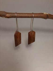 Boucles d'oreilles pendantes géométriques en bois avec crochets argentés, ton brun naturel, composants de bijoux - Product Image 2