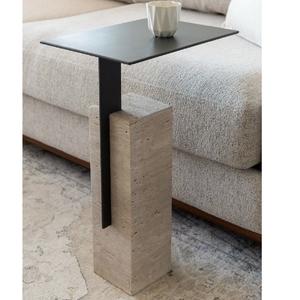 Table d'appoint en métal de forme ronde avec design en pierre, table basse de style antique, taille personnalisée, en aluminium et laiton - Product Image 5