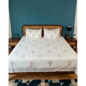 Parure de lit en coton imprimé floral fait main, drap plat avec taies d'oreiller, décoration intérieure écologique, lavable en machine - Product Image 1