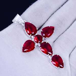 Colgante de cruz de granate rojo, bohemio, de plata de ley 925, joyería hecha a mano, collar de piedra natural para mujer, venta al por mayor - Product Image 6
