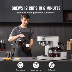 Macchina per Caffè Americano Commerciale da 12 Tazze con 3 Caraffe in Vetro e 3 Piastre Riscaldanti, Spina UK per Hotel - Product Image 2