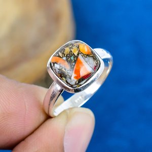 Natural Multi Spiny Copper Turquoise Cushion Cab Gemstone Sterling Silver Plated Handmade Bezel <b>Statement</b> <b>Ring</b> For Girl - Product Image 2