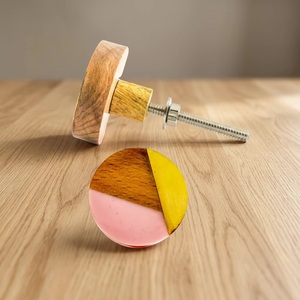 Modern Bone Horn Brass Wood Cabinet <b>Knob</b> <b>Pink</b>/Yellow Inlay Eco-Friendly Anti-Rust for Kitchen Bedroom Living Room - Product Image 1