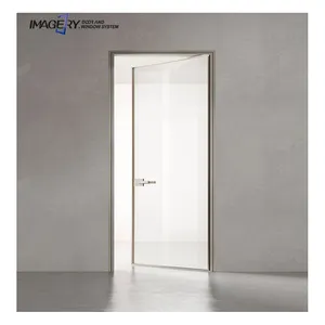 Imagery simple design interior single narrow frame safety glass aluminum casement door for homes