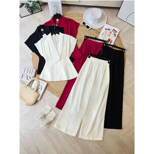 Ensemble de vêtements pour femmes toutes saisons avec haut sans manches à volants et pantalon large, style décontracté naturel, jupes pour femmes - Product Image 6