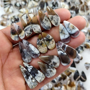 Lot de 2 cabochons en agate dendritique, 10x10x3 mm, 29x11x3 mm, pour la fabrication de bijoux, 16 carats en moyenne - Product Image 1