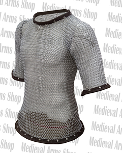 Camisa de malla metálica con ribete de cuero, manga corta, armadura de anillos de aluminio para recreación de caballero unisex adulto en ferias medievales - Product Image 5
