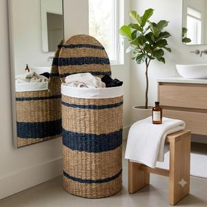 Cesta de Almacenamiento Multifuncional Ecológica de Seagrass a Rayas, Organizador de Ropa Tejido a Mano, Cesto Semicircular para Decoración del Hogar - Product Image 6