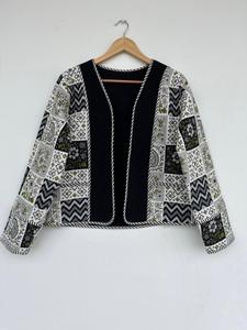 Chaqueta Acolchada de Algodón con Estampado de Patchwork Personalizada para Mujer, Chaqueta Ligera con Frente Abierto, Abrigo Floral, Blazer de Moda Otoñal - Product Image 1