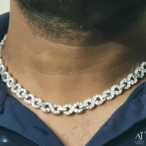 AARVA JEWELS Men's Silver Plated 925 Silver Moissanite Cuban <b>Statement</b> <b>Necklace</b> Pave Setting Hiphop Link Chain Geometric Design - Product Image 2