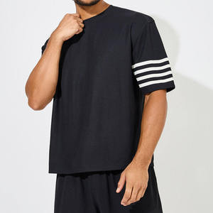 Conjunto Deportivo de Camiseta y Pantalones Cortos de Algodón para Hombre, para Gimnasio, Fitness, Camiseta Negra de Manga Corta, Poliéster/Algodón, Camisetas OEM - Product Image 1