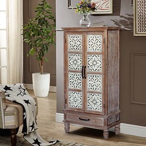 Mobiletto Alto in Legno Rustico 55.12 Pollici, Versatile Organizzatore per Buffet e Dispensa con Tocco Decorativo - Product Image 2