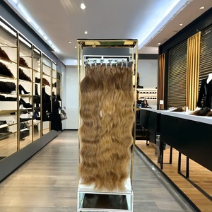 Extensión de cabello humano indio ondulado Rubio Precio al por mayor 100% Máquina alineada de cutícula Virgen sin procesar Paquetes de cabello de doble trama - Product Image 4