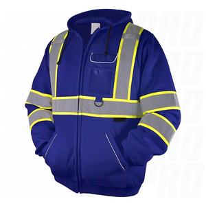 Men's High Visibility Reflective <b>Fleece</b> Hoodie <b>Work</b> Jacket Windproof Zipper Closure Safety Wear Autumn Regular Fit - Product Image 4