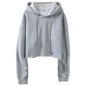 Sudadera Corta para Mujer al por Mayor, Negra Sólida, Manga Larga, Casual, 100% Algodón Tejido, Transpirable, Ecológica, con Logo Frontal, para Invierno - Product Image 5