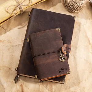 Diario de Cuero Trifold Personalizado Hecho a Mano Al-Amir, Grabado a Medida, Tapa Blanda Vintage, Cierre Elástico, Recargable, con Hojas Decoradas - Product Image 5