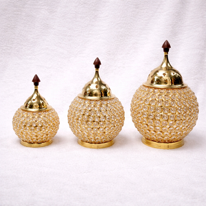 Pot Matki en laiton antique et cristal, fait main, forme géométrique, motif paon, plusieurs tailles, décoration de luxe pour la maison, conteneur de rangement, cadeau - Product Image 1