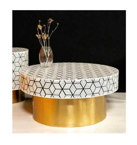 Tabouret en os incrusté antique, best-seller, mobilier en os incrusté de qualité indienne, très demandé, nouveau design, tabouret rond en os incrusté - Product Image 2