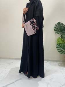 Abaya Musulmana Tradicional Hecha a Mano para Mujer, con Cuello en V, Manga Larga, Transpirable, con Cuentas y Lentejuelas, Estilo Dubai, de Poliéster, para Bodas, Venta al por Mayor - Product Image 2