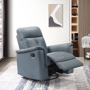 Poltrona Reclinabile Moderna in Pelle Blu-Grigio con Movimento Girevole e Oscillante, Arredo Comfort per Soggiorno - Product Image 1