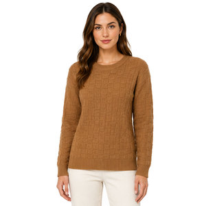 Pull tricoté décontracté pour femme, mode quotidienne, hiver, chaud, logo frontal, haute qualité, respirant, élégant, confortable, 100% coton/laine - Product Image 1